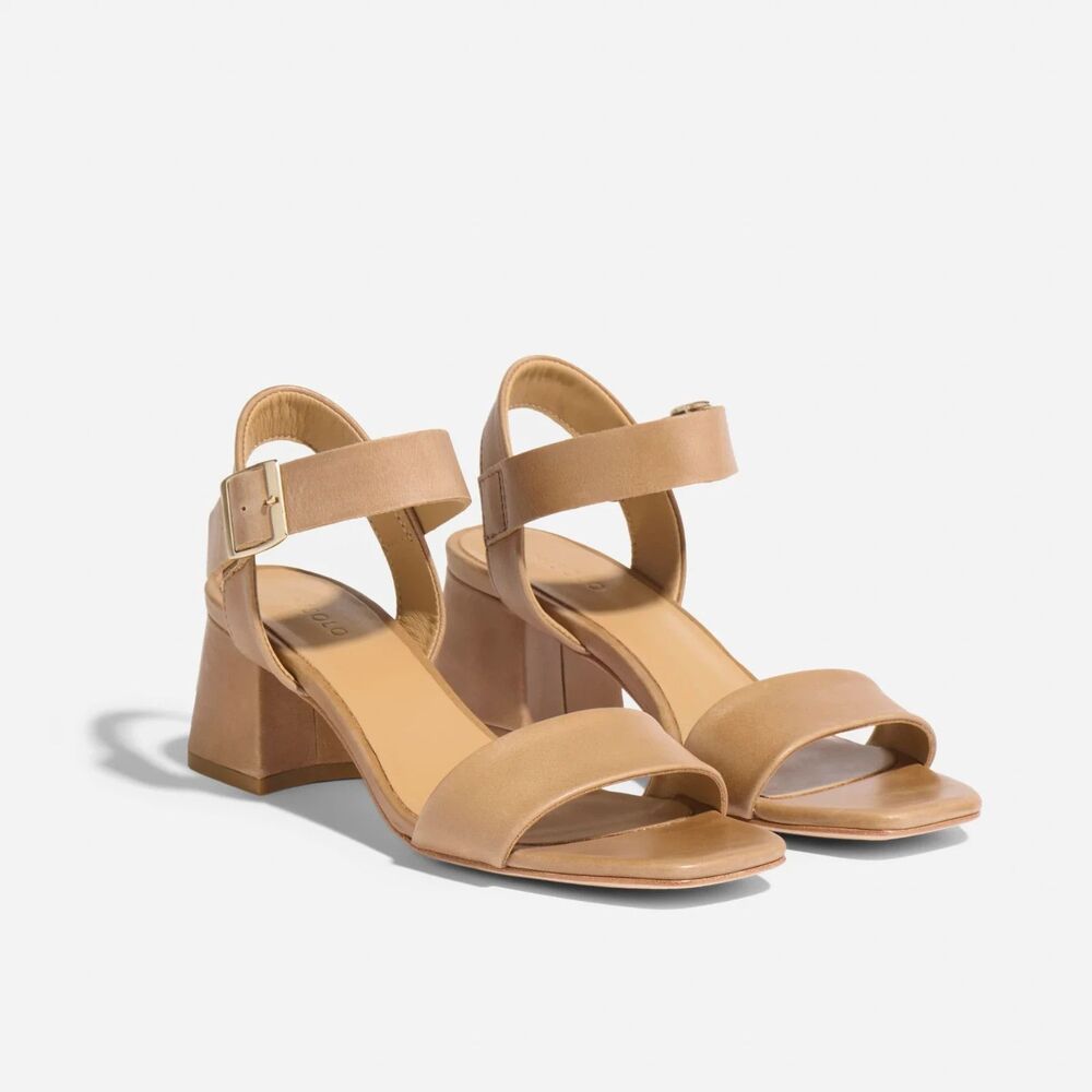 Nisolo Stella Block Heel Leather Sandals Almond Sz 8.5 NIB RARE! $170 CR